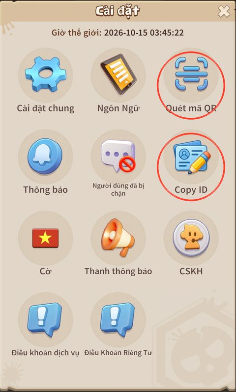 Cài đặt: Quét mã QR và Copy ID